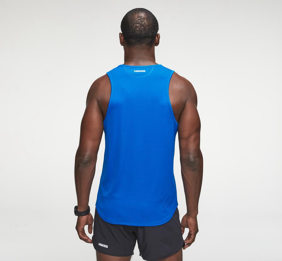 Hoka One One Performance Tank Top Herr - Blå - PSWJE-4678